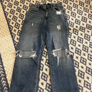 Hollister Dark Blue Distressed Straight Leg Jeans